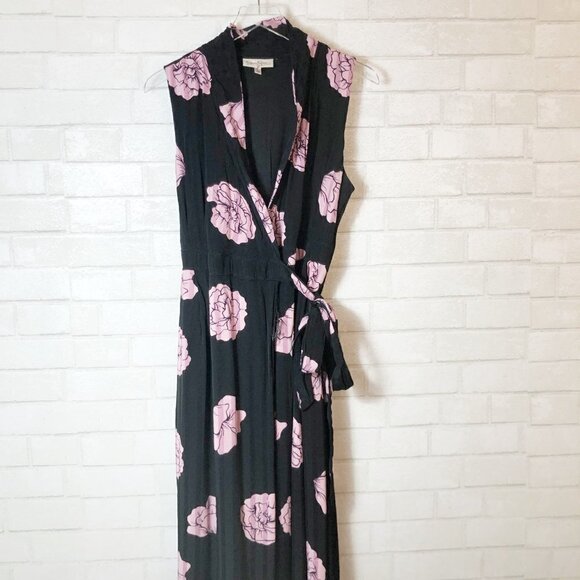 Jessica Simpson Sleeveless Pink Floral Wrap Maxi Maternity Black Dress Size L - Picture 2 of 12